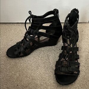 Steve Madden Black Lace-Up Wedge Sandals